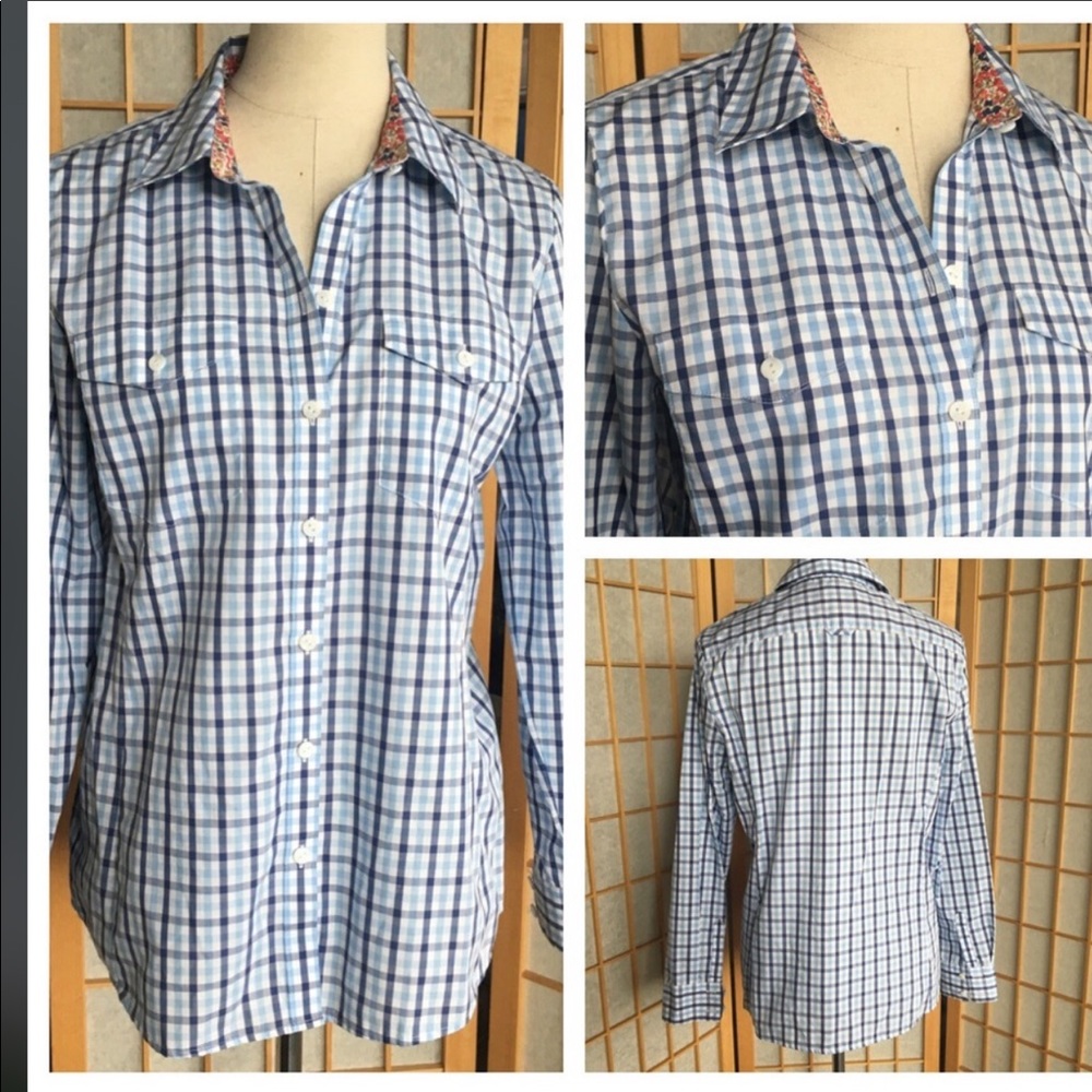 Orvis Blue Plaid Top SZ 10